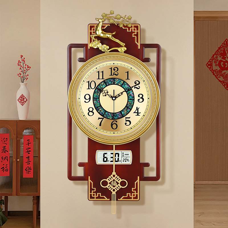 挂钟客厅2025新款轻奢高级感新中式家用带温度日历挂墙钟表石英钟