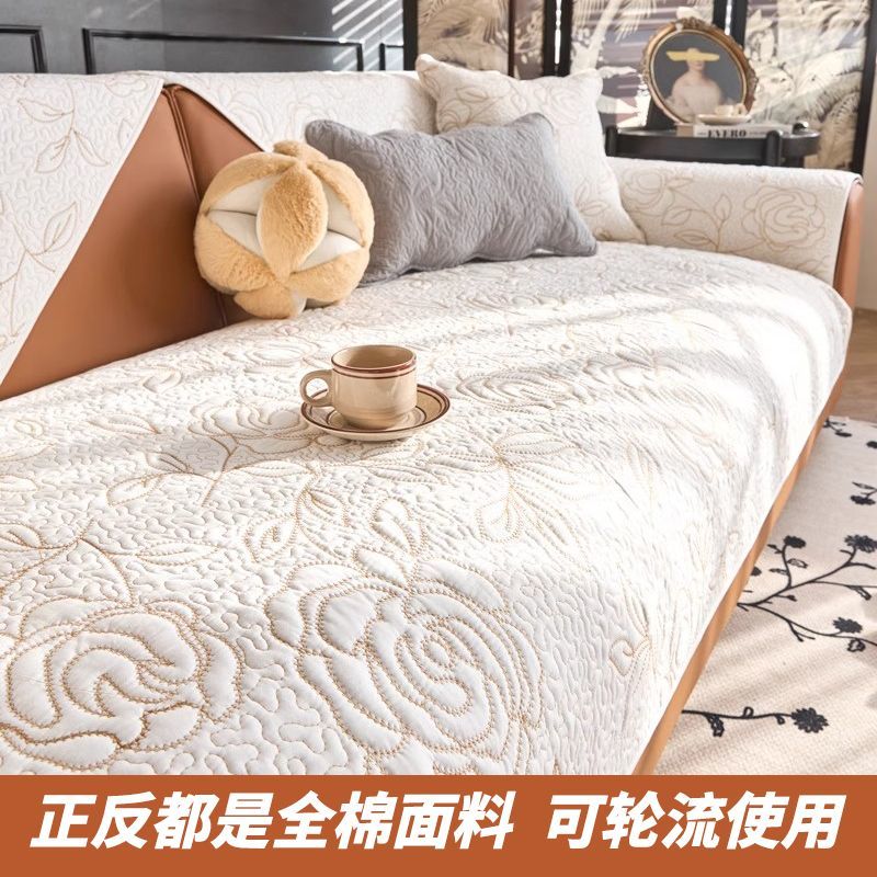 正反两用双面纯棉沙发垫四季通用实木皮沙发坐垫简约全棉沙发套巾