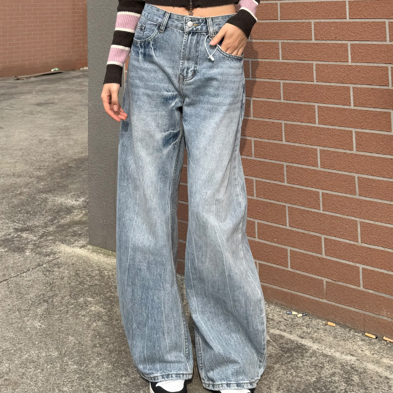直筒窄版阔腿牛仔裤女浅色弯刀裤2026新款休闲加长牛仔裤女高个子