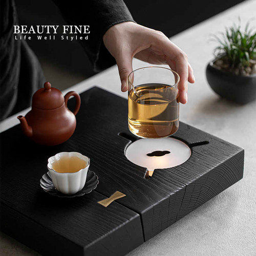 柏斐家饰 白蜡木温茶底座酒精炉 日式实木温茶器干泡茶台壶承茶盘