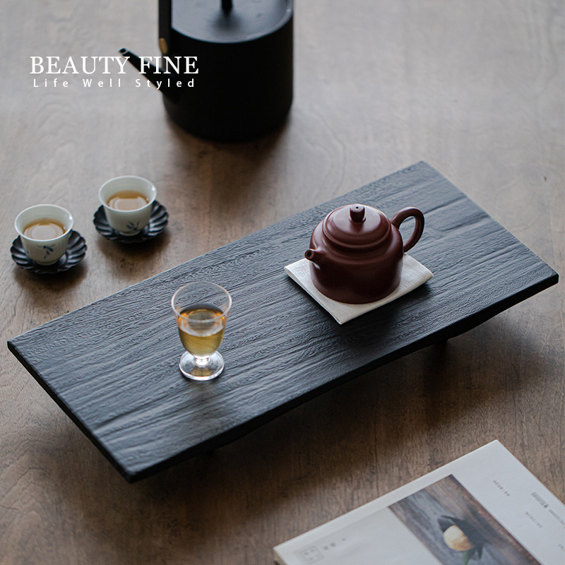 柏斐家饰 炭烧胡桃木茶台 干泡盘 小茶盘 日式侘寂风实木壶承茶台