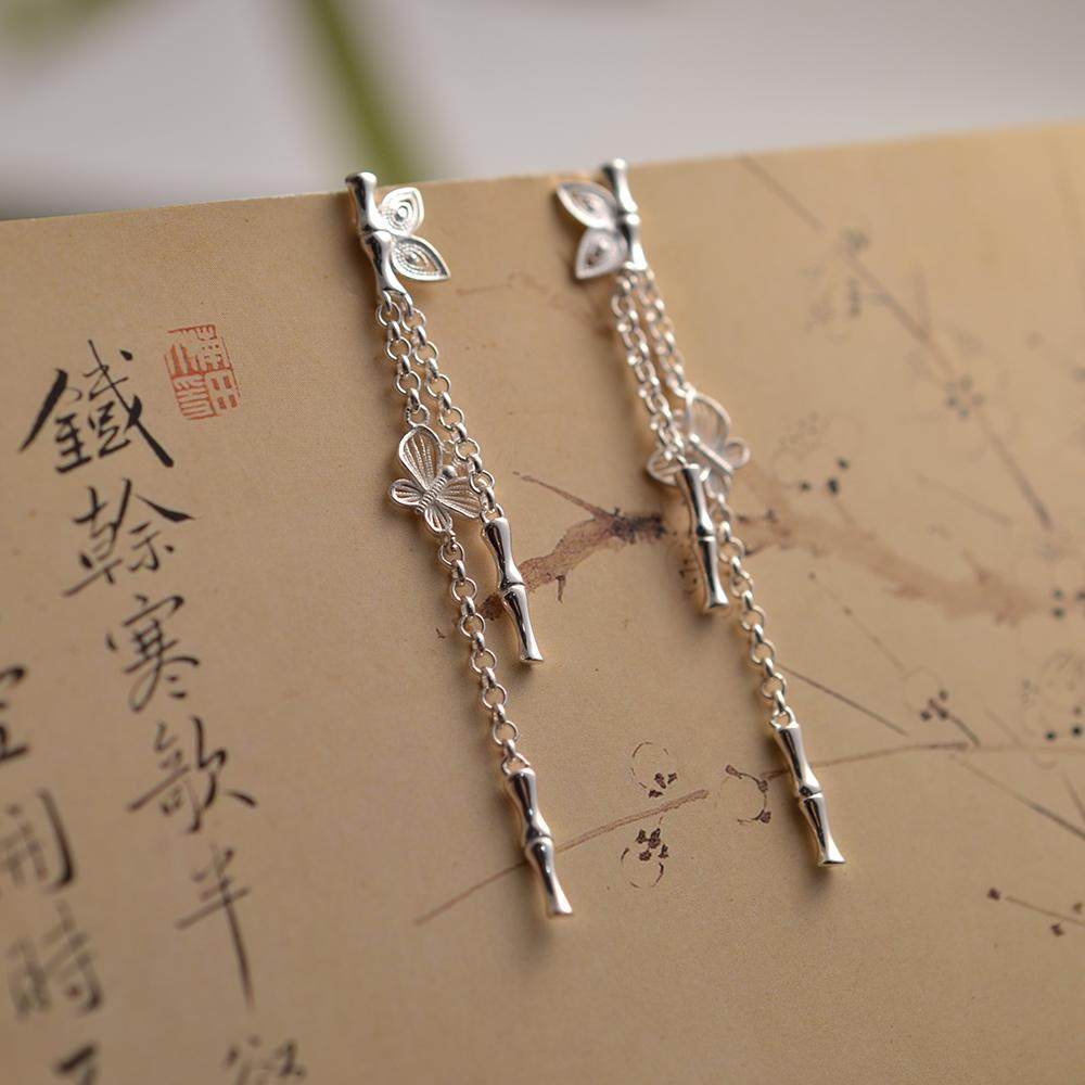 999足银古风蝴蝶流苏耳钉