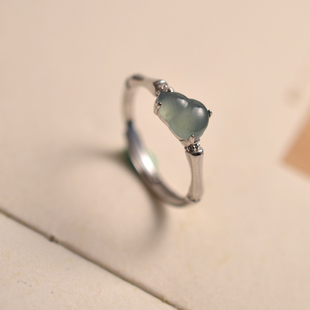 925银新中式国风镶嵌蓝水翡翠葫芦戒指女小众设计感指环古风
