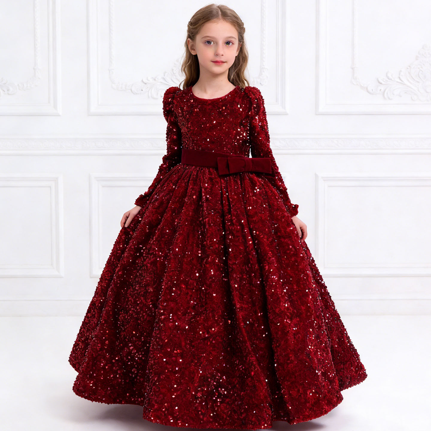 女童大提琴主持人钢琴演出晚礼服高端儿童生日宴会亮片长袖公主裙,童装/婴儿装/亲子装,儿童礼服,淘宝优惠券,粉丝福利购,淘宝优惠卷