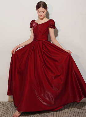 女大童小提琴演奏比赛长款红色公主裙儿童长笛钢琴古筝演出晚礼服