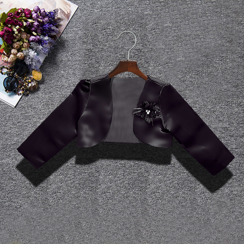 儿童黑色锻面小外套百搭披肩定制