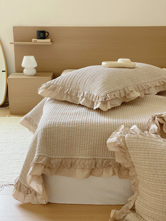 韩国80支棉纯棉床盖夹棉单件全棉绗缝床单三件套韩式双层花边高档