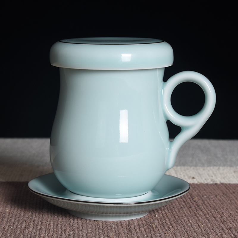 办公室陶瓷带盖过滤家用泡茶杯