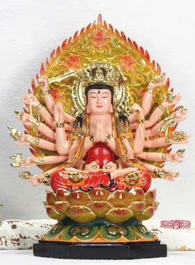 中式54厘米极彩准胝观音准提佛母七俱胝菩萨密宗桌面人物佛像摆件