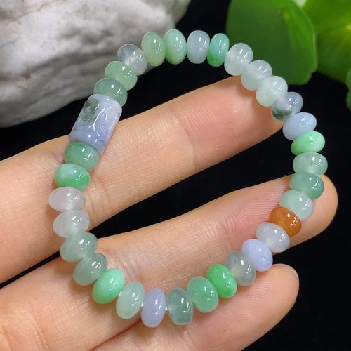 翡翠天然A货随形隔片算盘多宝串手串小圈口女款6.5MM