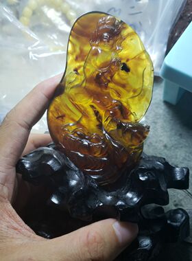 缅甸琥珀 金棕珀 摆件 雕件 观音 83.8克 12.6CM