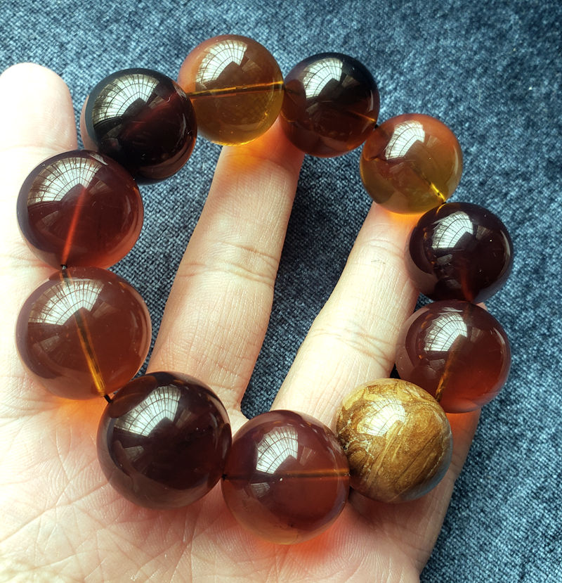 缅甸琥珀圆珠溶洞蜜多宝串