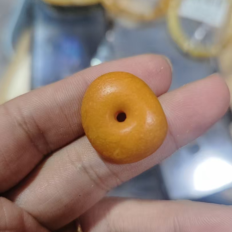 蜜蜡橘皮纹漂亮老蜜蜡造型鼓珠饼子墩子扣子26.5*9MM3.3克M7