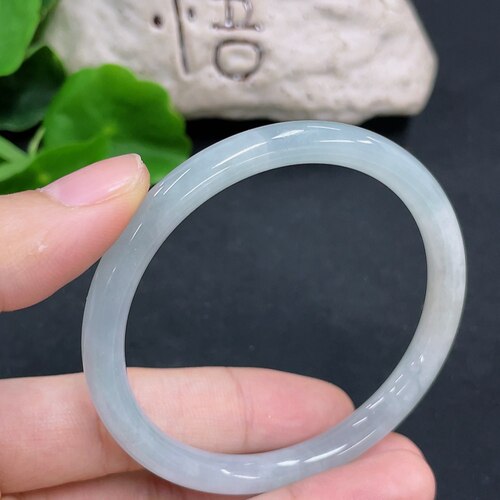 翡翠天然A货微纹裂手镯圆条镯圈口53.5MM