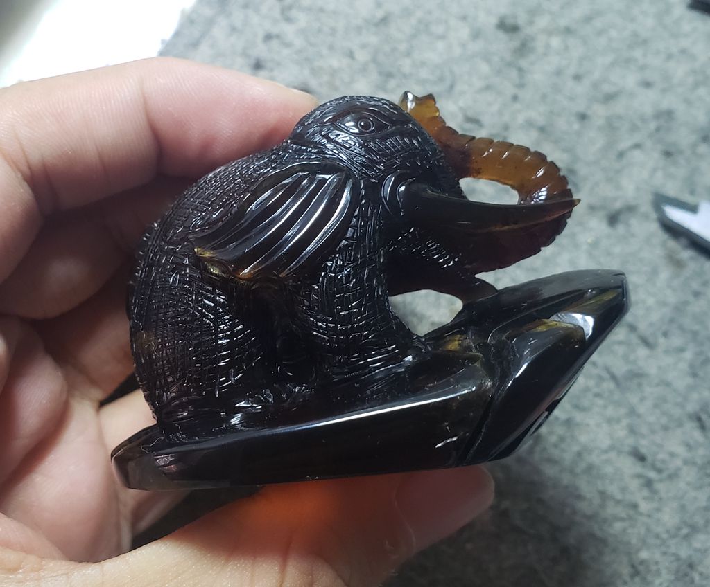 缅甸琥珀 金棕珀 大象 摆件 78克 77MM