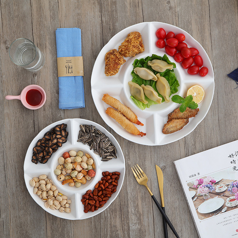 纯白特价陶瓷酒店创意五果盘水果拼盘点心盘圆形格盘糖果盘