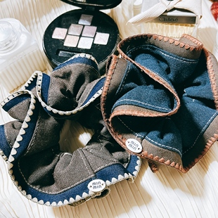 韩国进口东大门复古韩剧同款 撞色气质荷叶大肠发圈皮筋头绳马尾