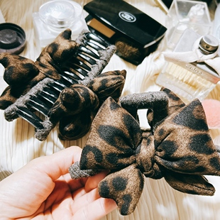 韩国进口东大门小香韩剧豹纹复古蝴蝶结后脑勺抓夹鲨鱼夹盘发夹