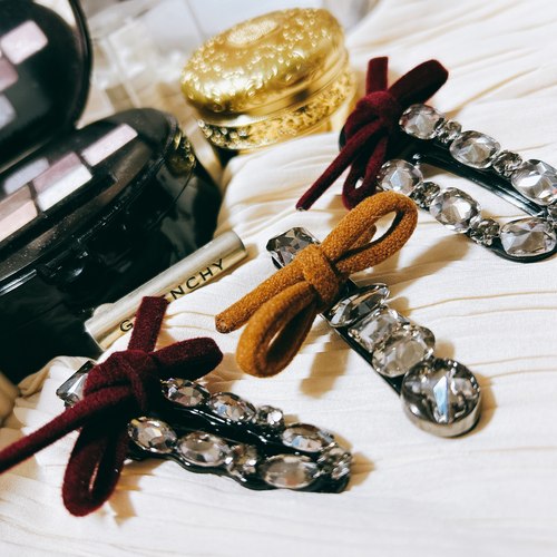 韩国进口东大门蝴蝶结麂皮绒锆石小香韩剧同款碎发夹边夹刘海夹