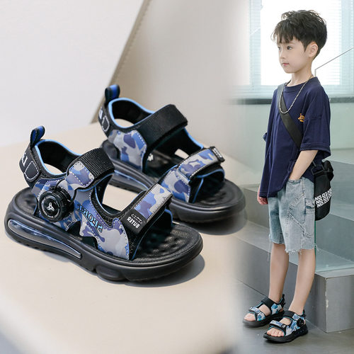 男童儿童凉鞋2025夏季中大童男孩软底夏款纽扣露趾沙滩鞋子潮透气