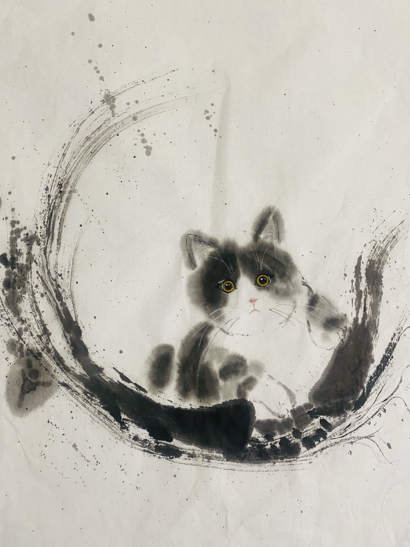 纯手绘水墨画猫咪国画真迹客厅装饰挂画卧室书房茶室玄关壁画图片
