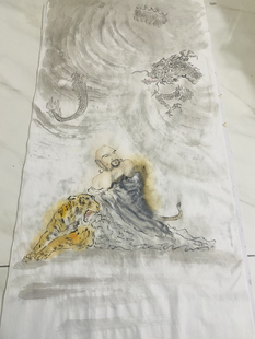 手绘国画写意装饰画玄关挂画水墨画客厅装饰画达摩降龙伏虎图转运