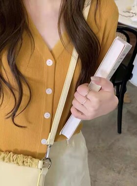 短袖冰丝单排扣针织开衫女