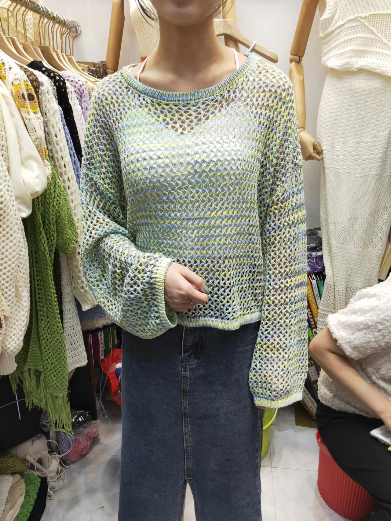 彩色大圆领长袖温柔针织防晒衫