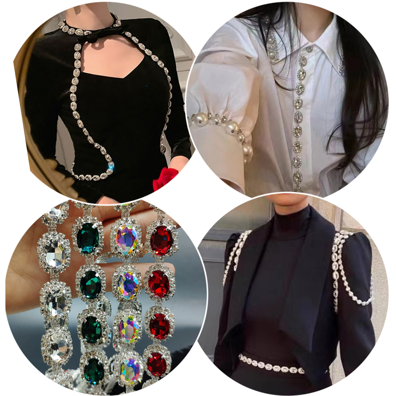椭圆花盘钻链条手工缝服装饰品