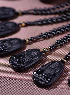 本命佛文殊大日如来大势至普贤虚空藏菩萨黑曜石玻璃吊坠男项链女
