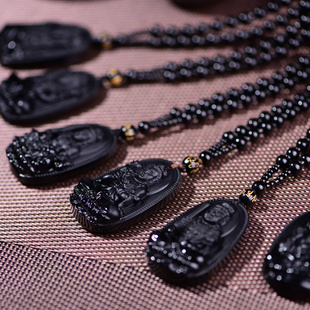 本命佛文殊大日如来大势至普贤虚空藏菩萨黑曜石玻璃吊坠男项链女