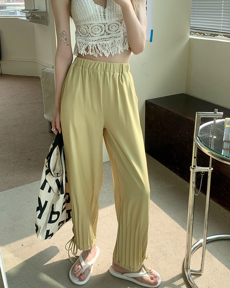 Real price elastic high waist casual pants women's pants with pleated drawstring loose thin 9 / 4 straight knickers