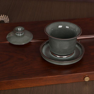流转千年青瓷铁胎三才盖碗敬茶碗壶承组盒套装陶瓷功夫茶具泡茶碗
