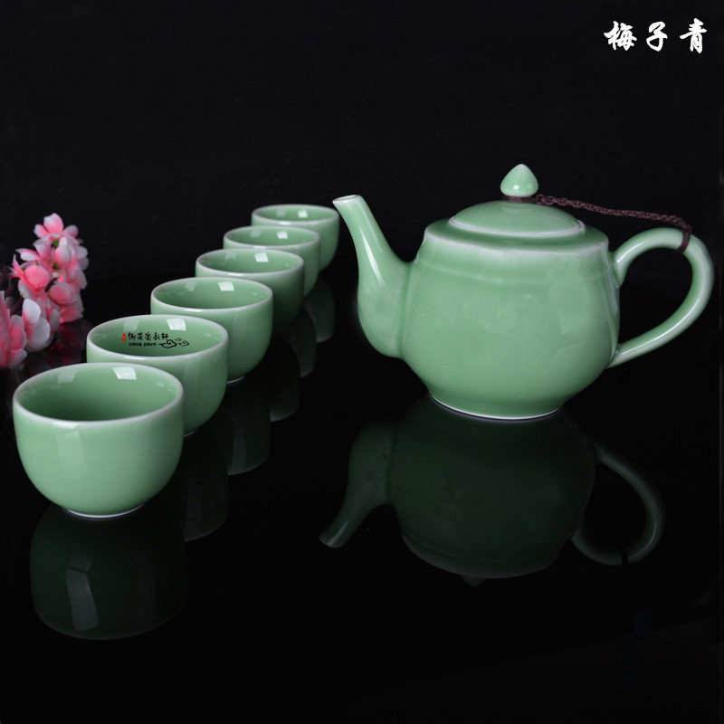 青瓷大凉水壶茶具套装一壶6杯7头