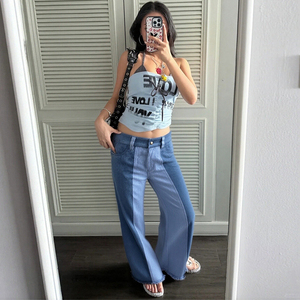 Y2K美式复古辣妹拼色牛仔裤女
