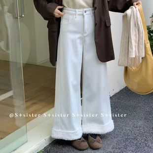 女装 sister2209大码 显瘦加绒保暖宽松阔腿九分牛仔裤 肉思RS