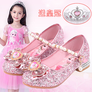 演出水晶鞋 女童皮鞋 模特走秀花童礼服鞋 洋气儿童高跟鞋 爱莎公主鞋