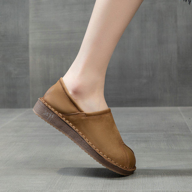 巨康2025秋季新款真皮复古乐福鞋女平底百搭休闲单鞋软底女鞋