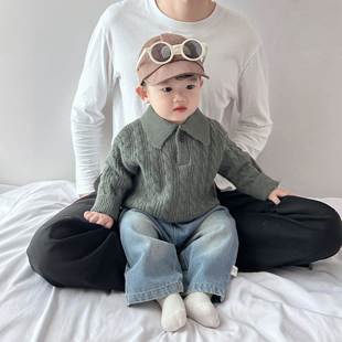新款 品牌折扣秋冬针织衫 儿童POLO翻领麻花上衣男女宝宝保暖毛衣洋