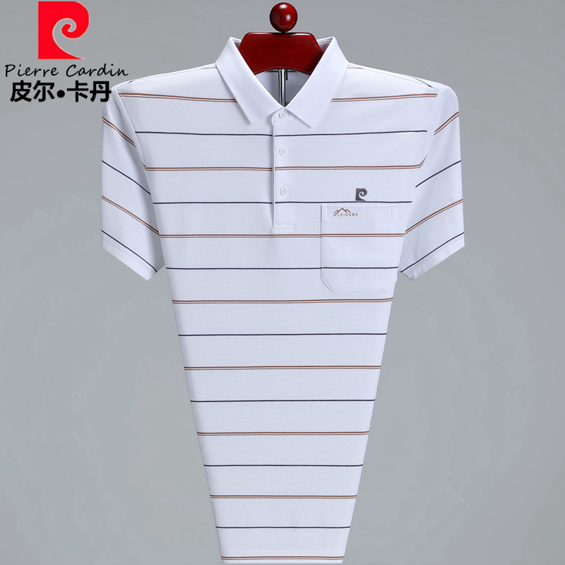 皮尔卡丹高质量男士短袖t恤新款夏季桑蚕丝高端中老年冰丝POLO衫