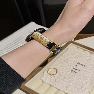 适用华为gt5prowatch3布契拉提金属手镯拼皮表带gt4荣耀ES亲选2i