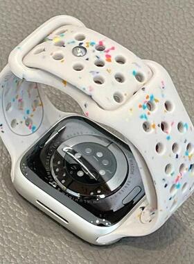 彩点洞洞蝴蝶扣运动透气硅胶表带适用苹果iwatchs10/789se456腕带