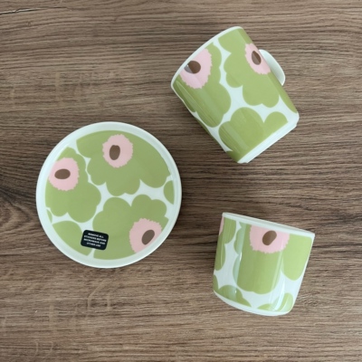 Marimekko2026日本限定Unikko绿花粉芯手握杯圆碟马克杯进口餐具