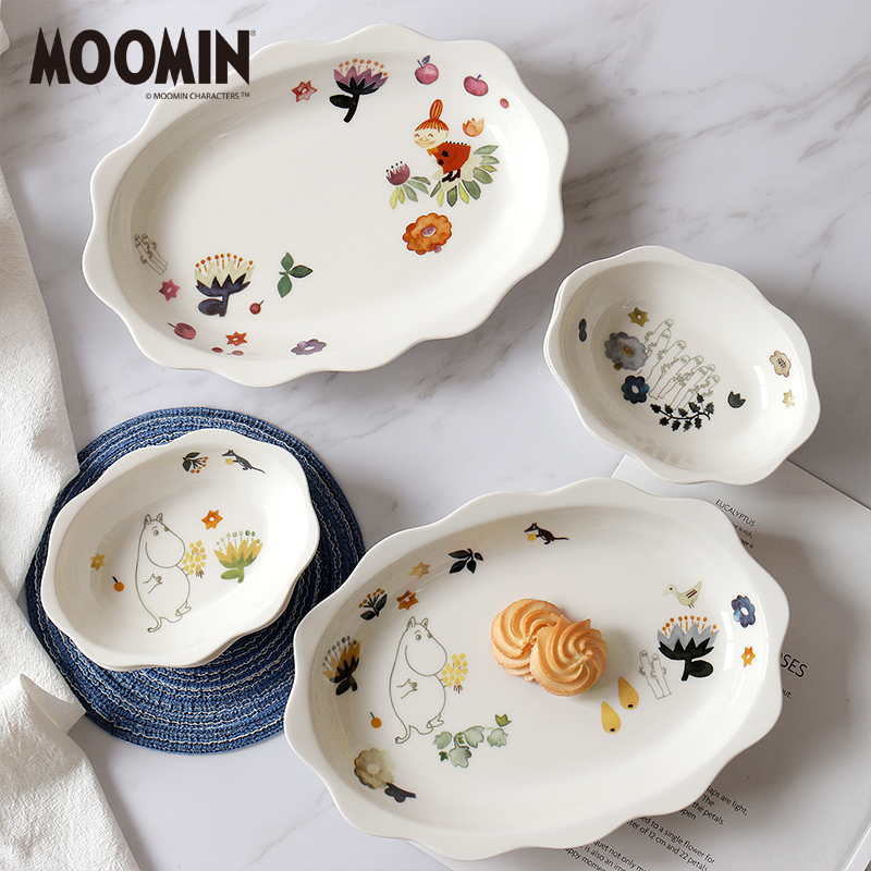 姆明亚美陶瓷餐具椭圆盘鱼盘