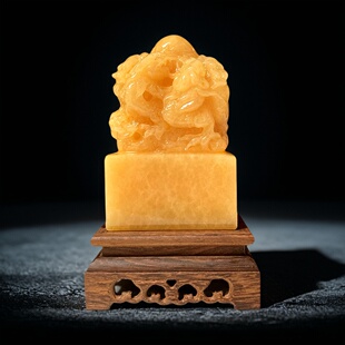 天然玉石印章摆件米黄玉玉玺九龙戏珠刻字姓名定制办公室装饰财印