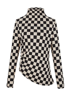 N.Paia恩派雅正品不规则棋盘格打底衫羊毛真丝棉针织衫XZHIW5511a