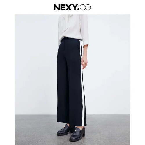 奈蔻 正品简约知性醋酸舒适亲肤垂坠阔腿开叉裤休闲裤XV02142Q7