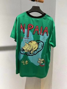 Npaia恩派雅正品国内代购绿色桑蚕丝字母印花T恤上衣XZIES2321aG