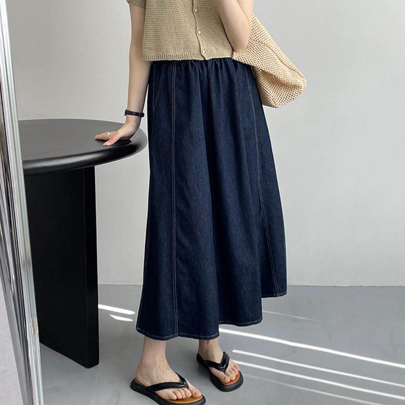 牛仔半身裙女夏季薄款2024新款高腰宽松显瘦小个子伞裙a字大摆裙