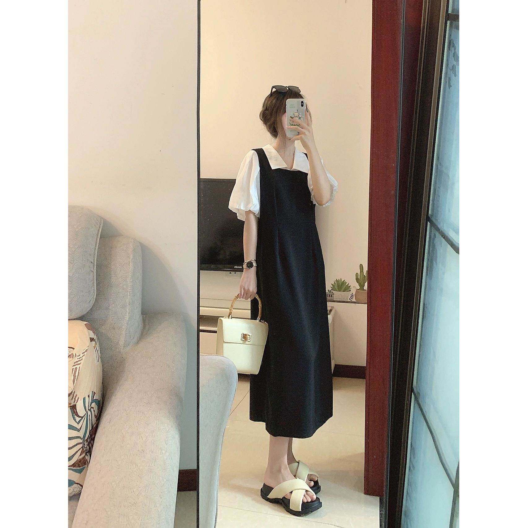 夏装茶系穿搭休闲时尚套装女2024新款微胖高级感背带连衣裙两件套